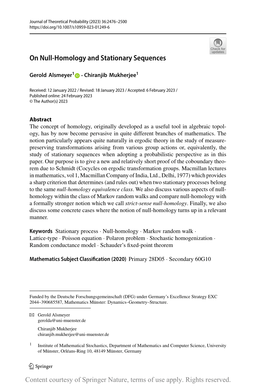 Pdf On Null Homology And Stationary Sequences 2312