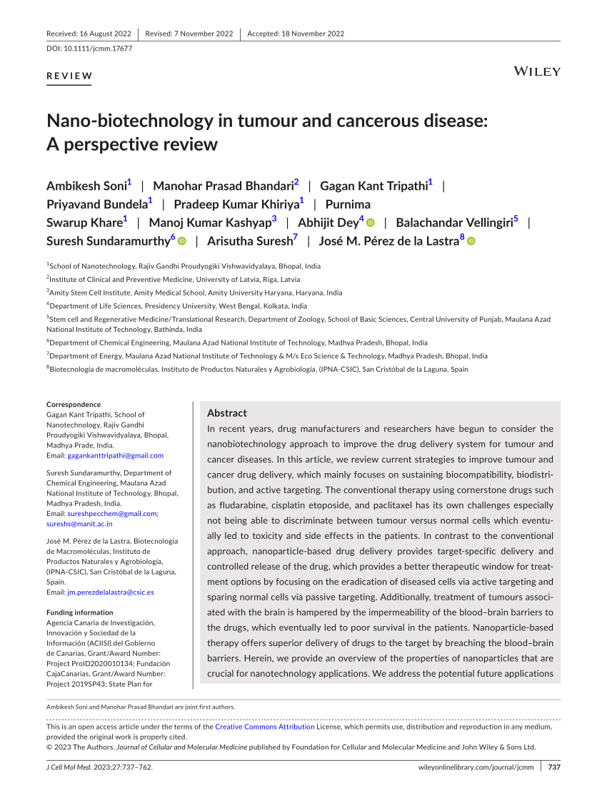 PDF) Nano-biotechnology in tumour and cancerous disease: A perspective  review