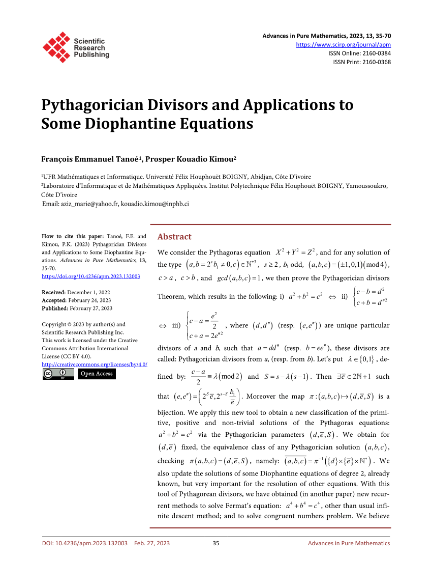 PDF) Pythagorician Divisors and Applications to Some Diophantine 