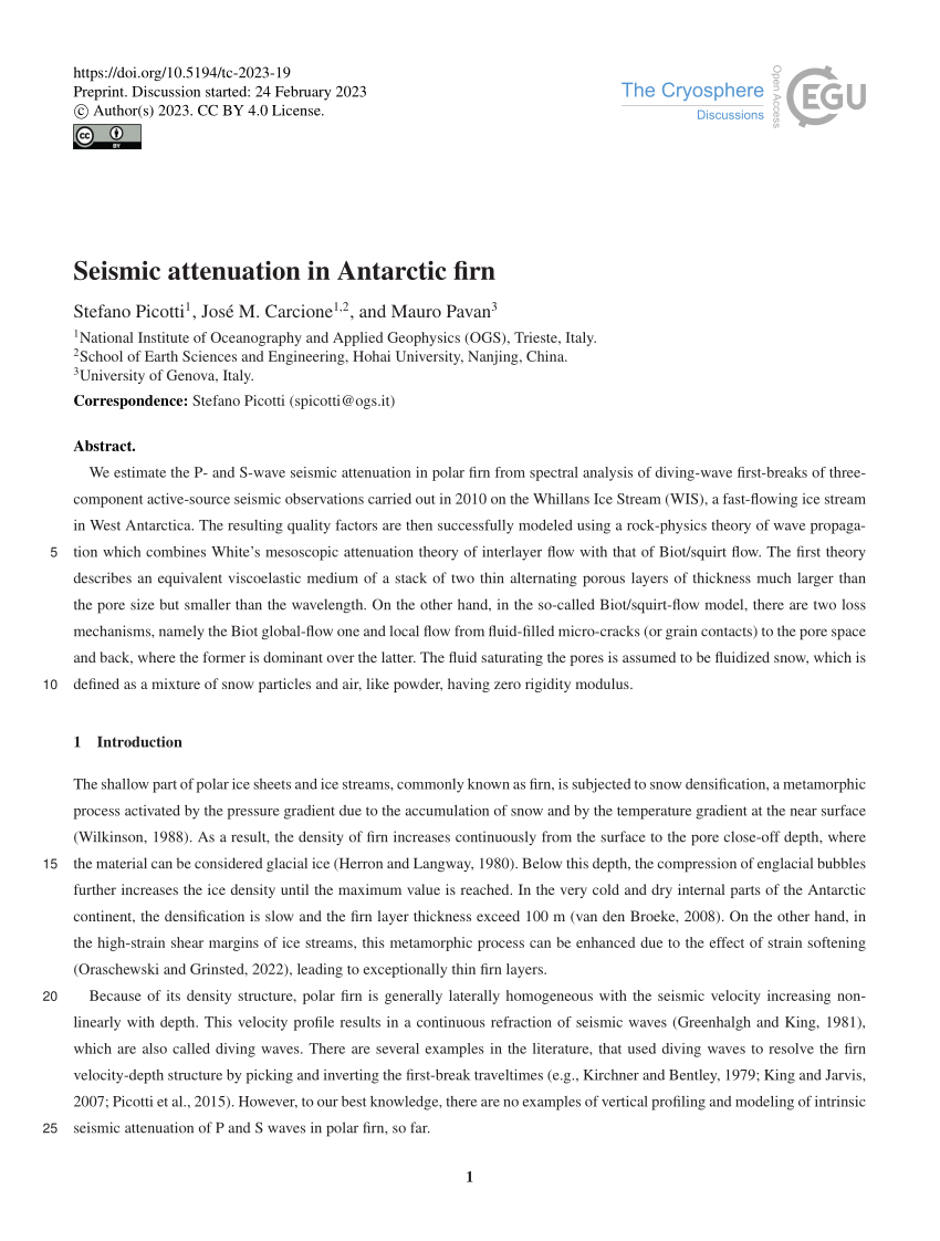 PDF) Seismic attenuation in Antarctic firn