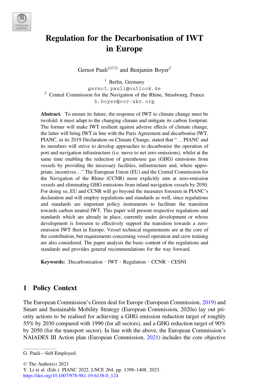 (PDF) Regulation for the Decarbonisation of IWT in Europe