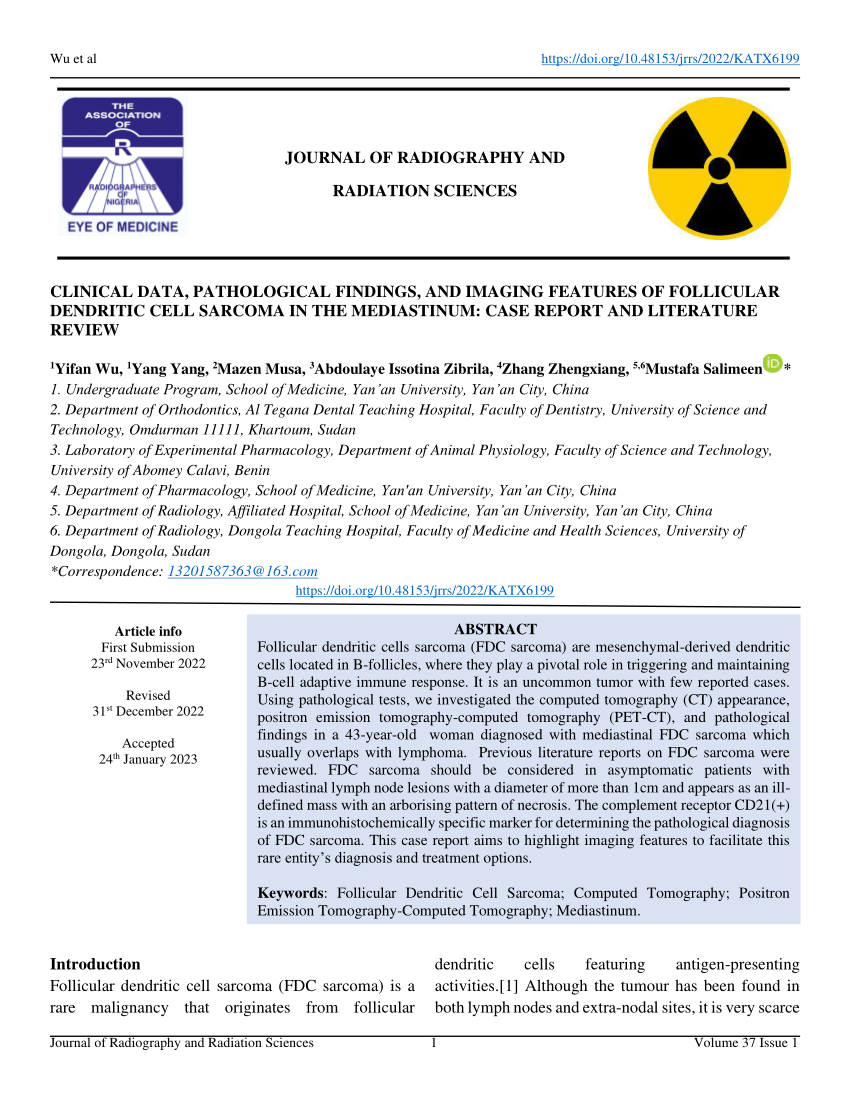 Pdf Ct Features Pathological Findings And Clinical Data Of Follicular Dendritic Cell Sarcoma