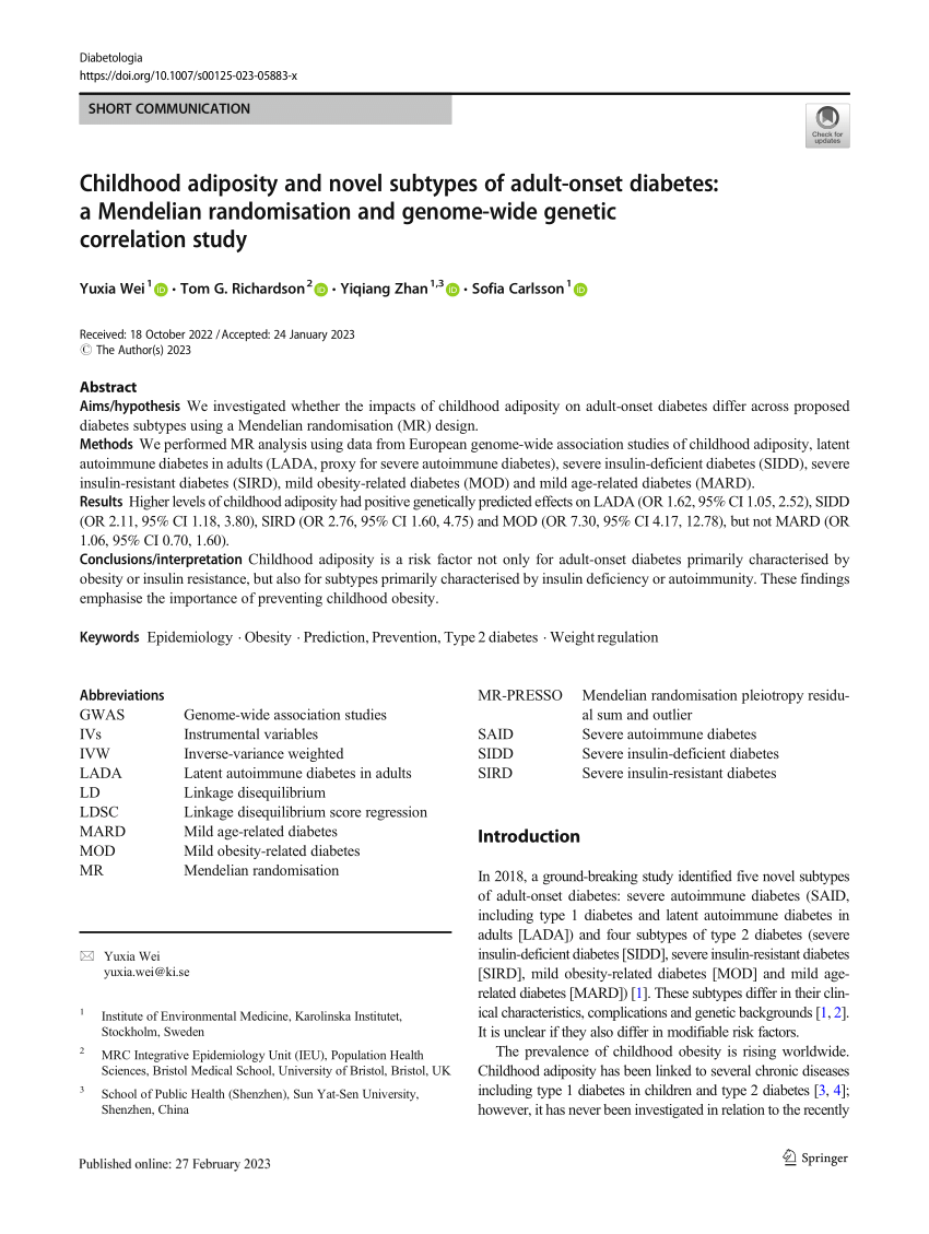 PDF) Childhood adiposity and novel subtypes of adult-onset