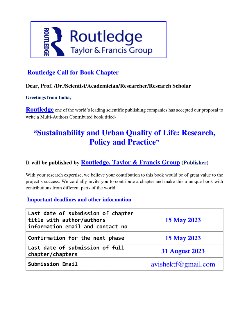 (PDF) ROUTLEDGE (Taylor & Francis Group) CALL FOR BOOK CHAPTER BOOK