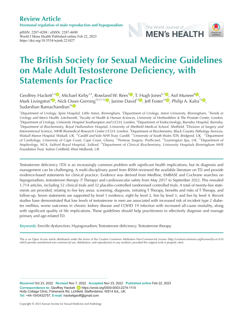 Pdf The British Society For Sexual Medicine Guidelines On Male Adult Testosterone Deficiency 8484