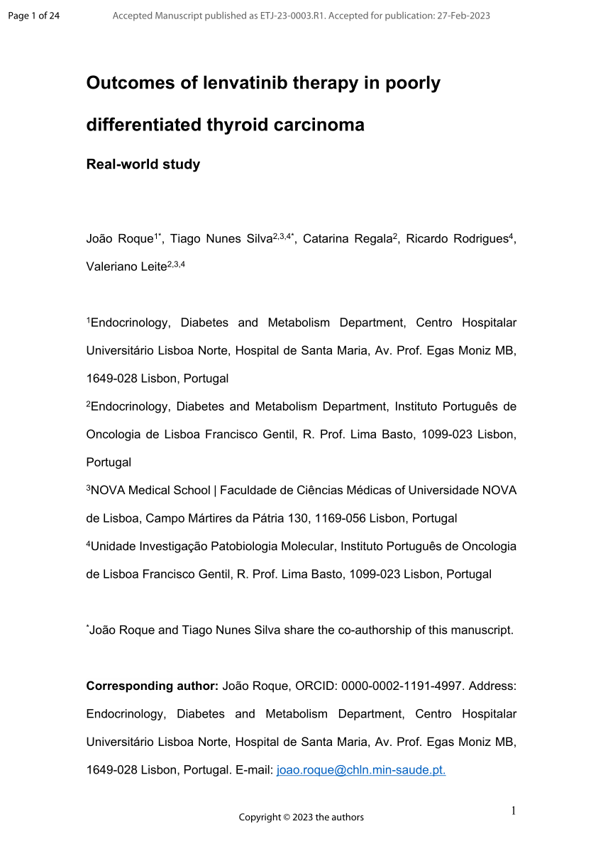 Pdf Outcomes Of Lenvatinib Therapy In Poorly Differentiated Thyroid Carcinoma 