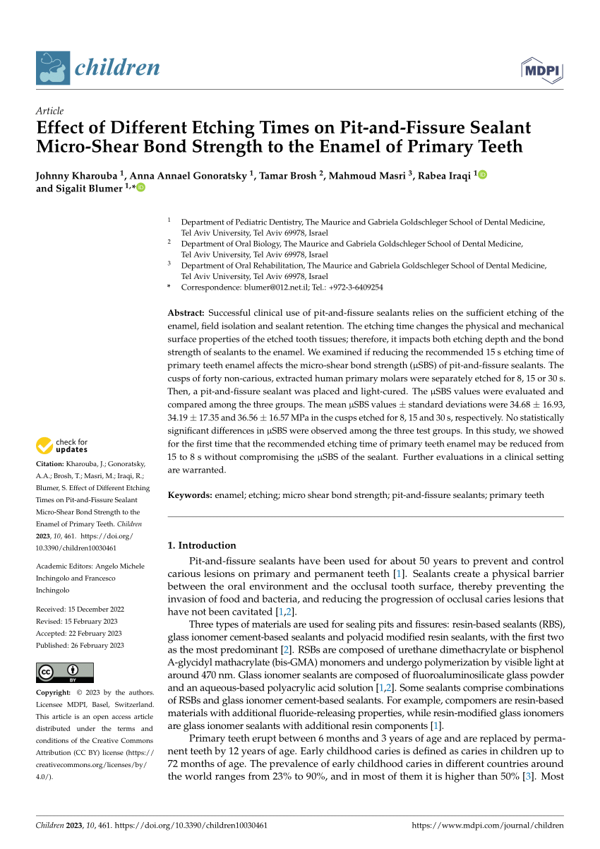 (PDF) Effect of Different Etching Times on PitandFissure Sealant