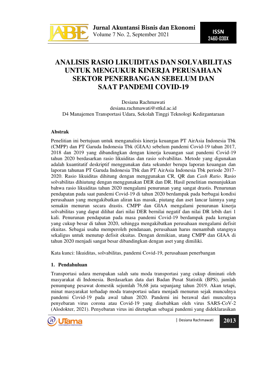 Pdf Analisis Rasio Likuiditas Dan Solvabilitas Untuk Mengukur Kinerja Perusahaan Sektor 6968