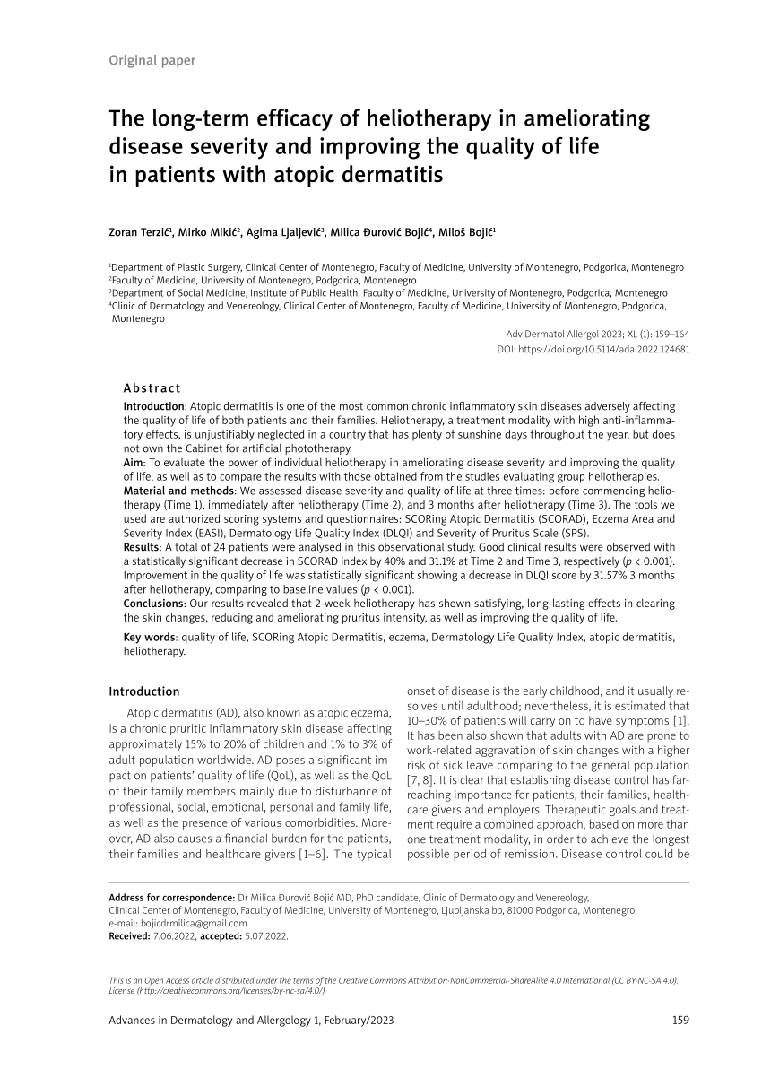 Pdf The Long Term Efficacy Of Heliotherapy In Ameliorating Disease Severity And Improving The 