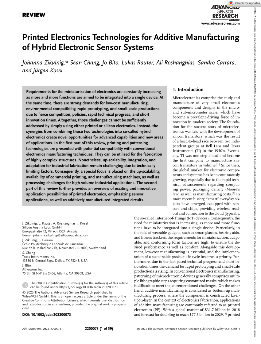PDF) Printed Electronics Technologies for Additive Manufacturing of Hybrid  Electronic Sensor Systems
