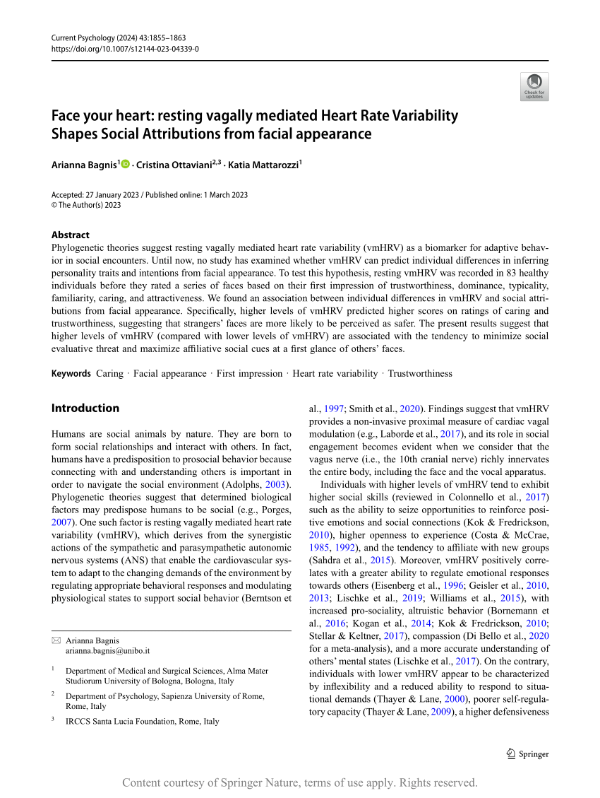 Pdf Face Your Heart Resting Vagally Mediated Heart Rate Variability Shapes Social 6361