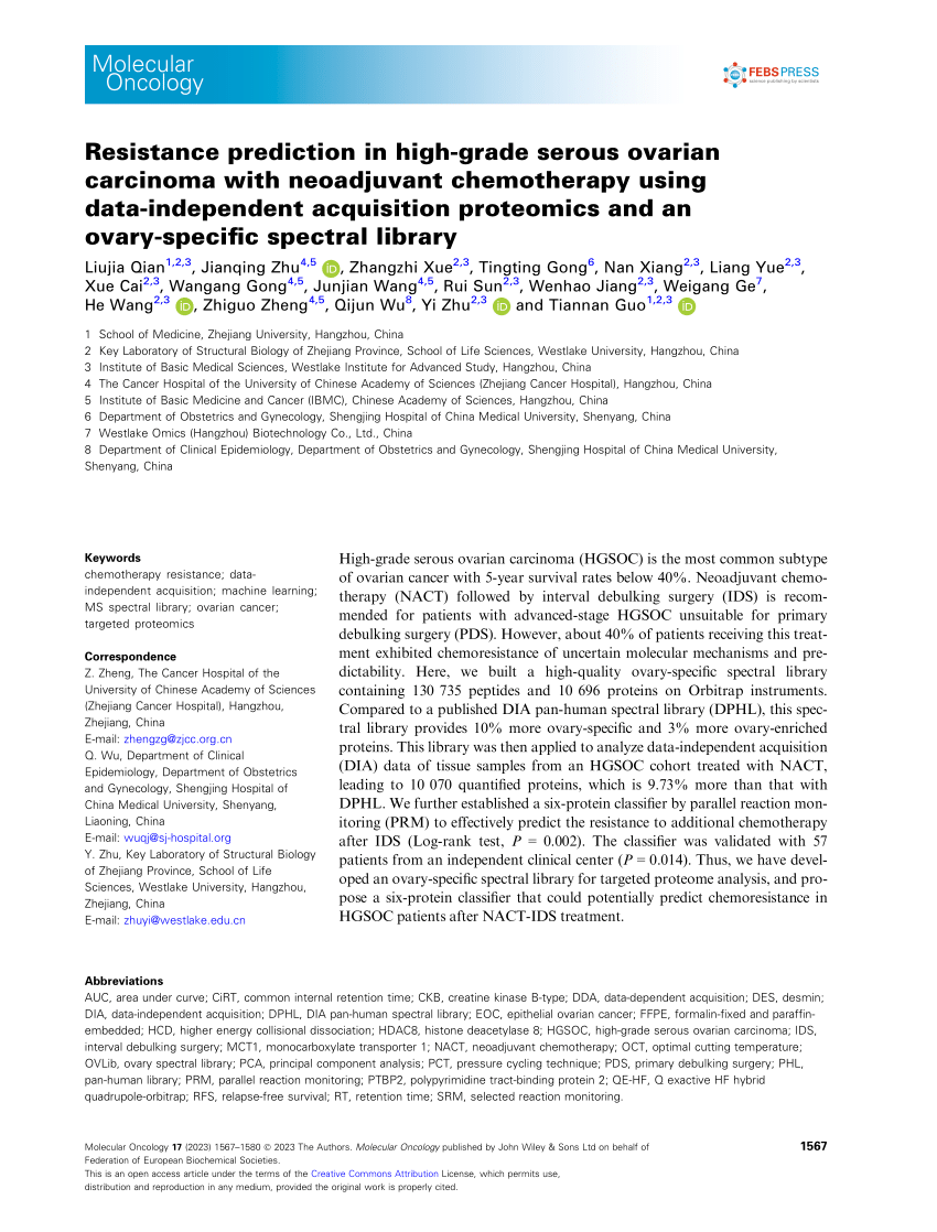 Pdf Resistance Prediction In High Grade Serous Ovarian Carcinoma With Neoadjuvant Chemotherapy 7238