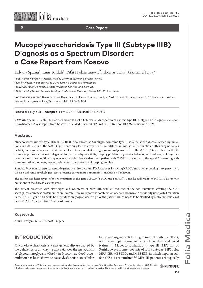 Pdf Mucopolysaccharidosis Type Iii Subtype Iiib Diagnosis As A Spectrum Disorder A Case