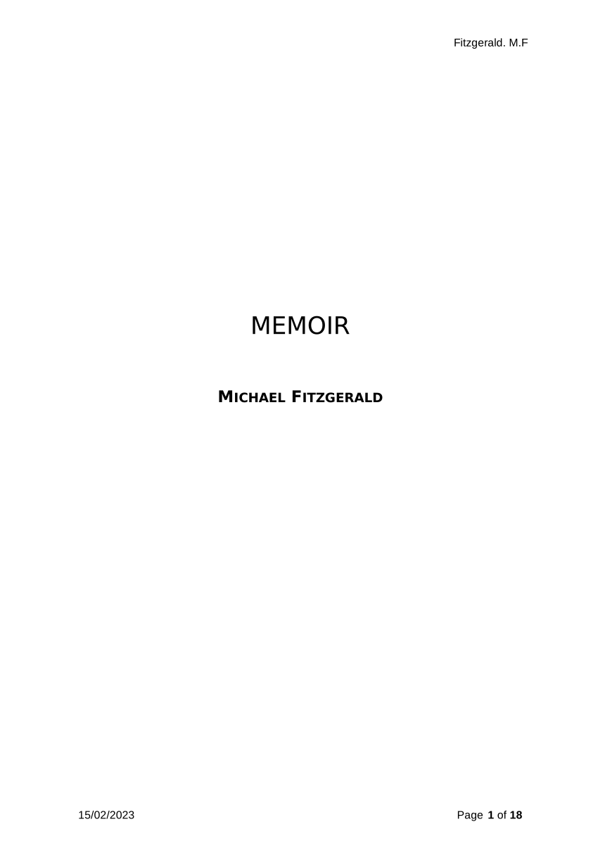 Pdf Memoir Prof Michael Fitzgerald Amended 270223