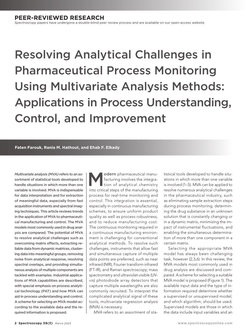 PDF) Resolving Analytical Challenges in Pharmaceutical Process Monitoring Multivariate Analysis Methods: Applications in Process Control, and Improvement