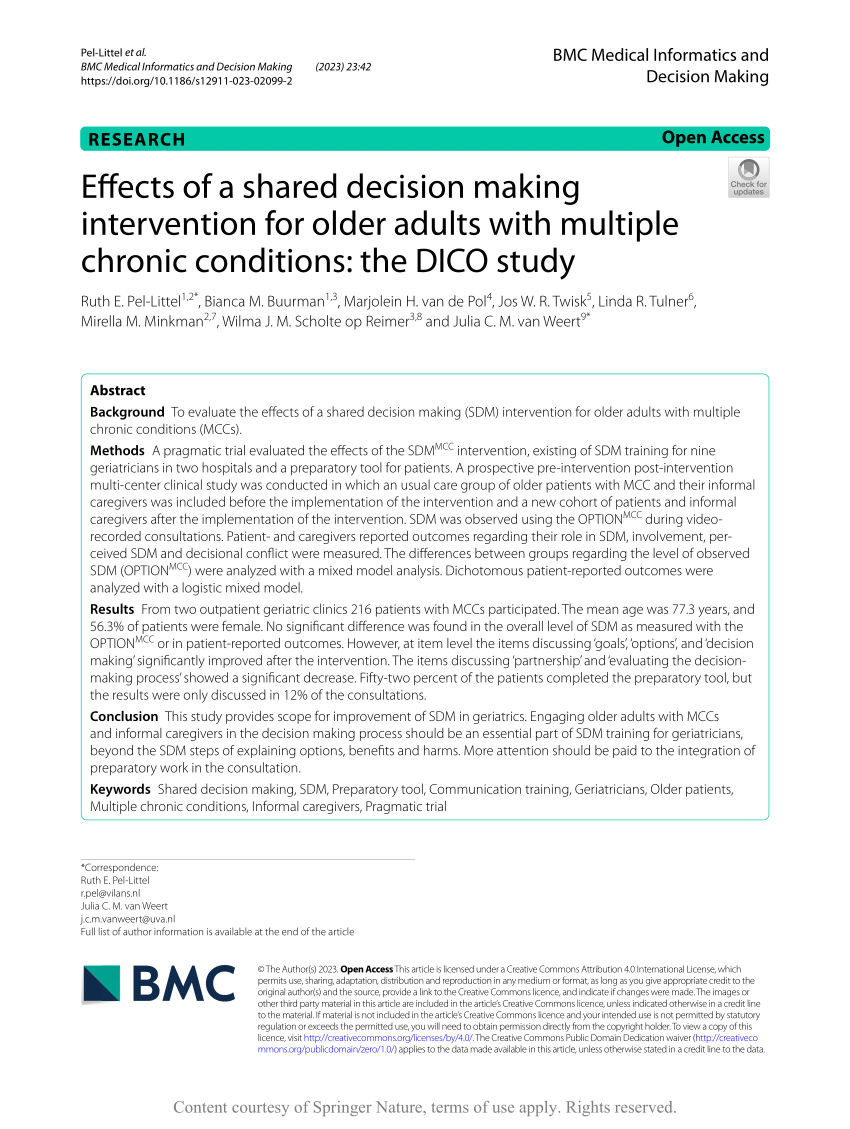 PDF) Effects of a shared decision making intervention for older adults with  multiple chronic conditions: the DICO study