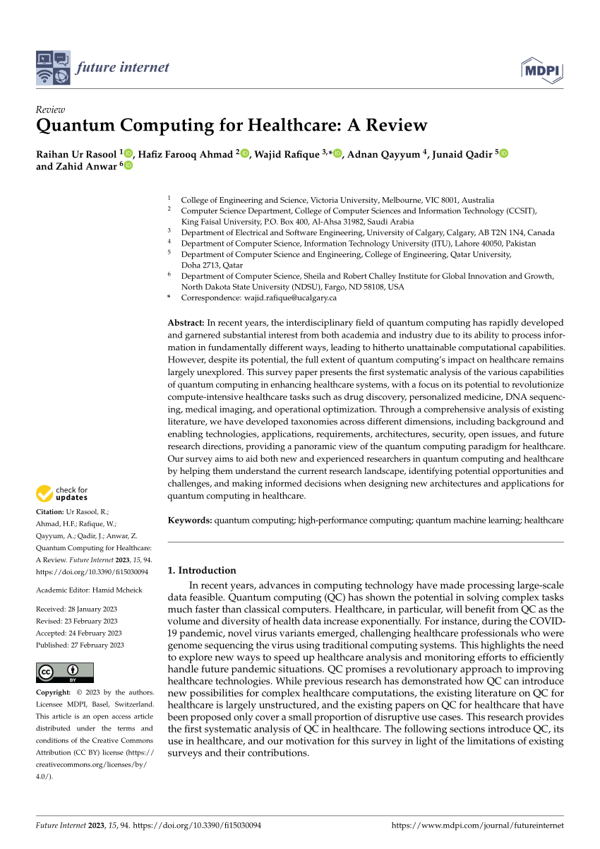 (PDF) Quantum Computing for Healthcare: A Review