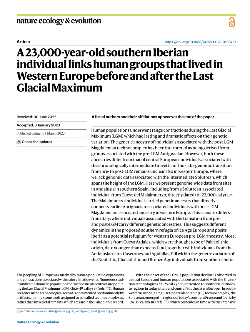 Pdf A 23000 Year Old Southern Iberian Individual Links Human Groups That Lived In Western 4065