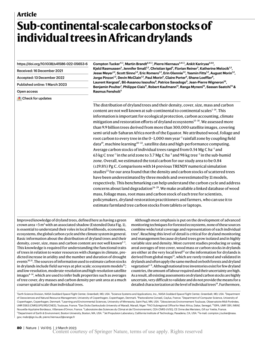 Pdf Sub Continental Scale Carbon Stocks Of Individual Trees In