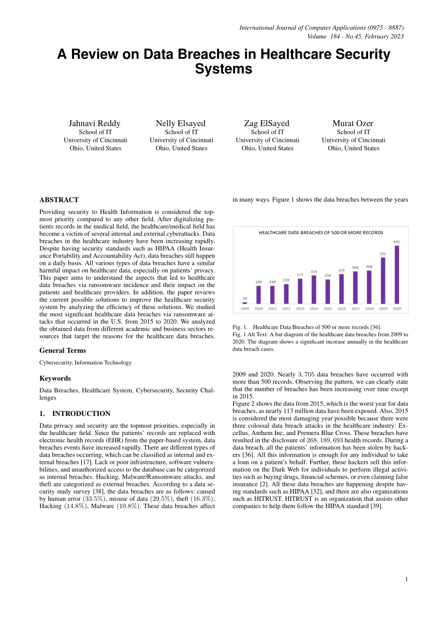 (PDF) A Review on Data Breaches in Healthcare Security Systems