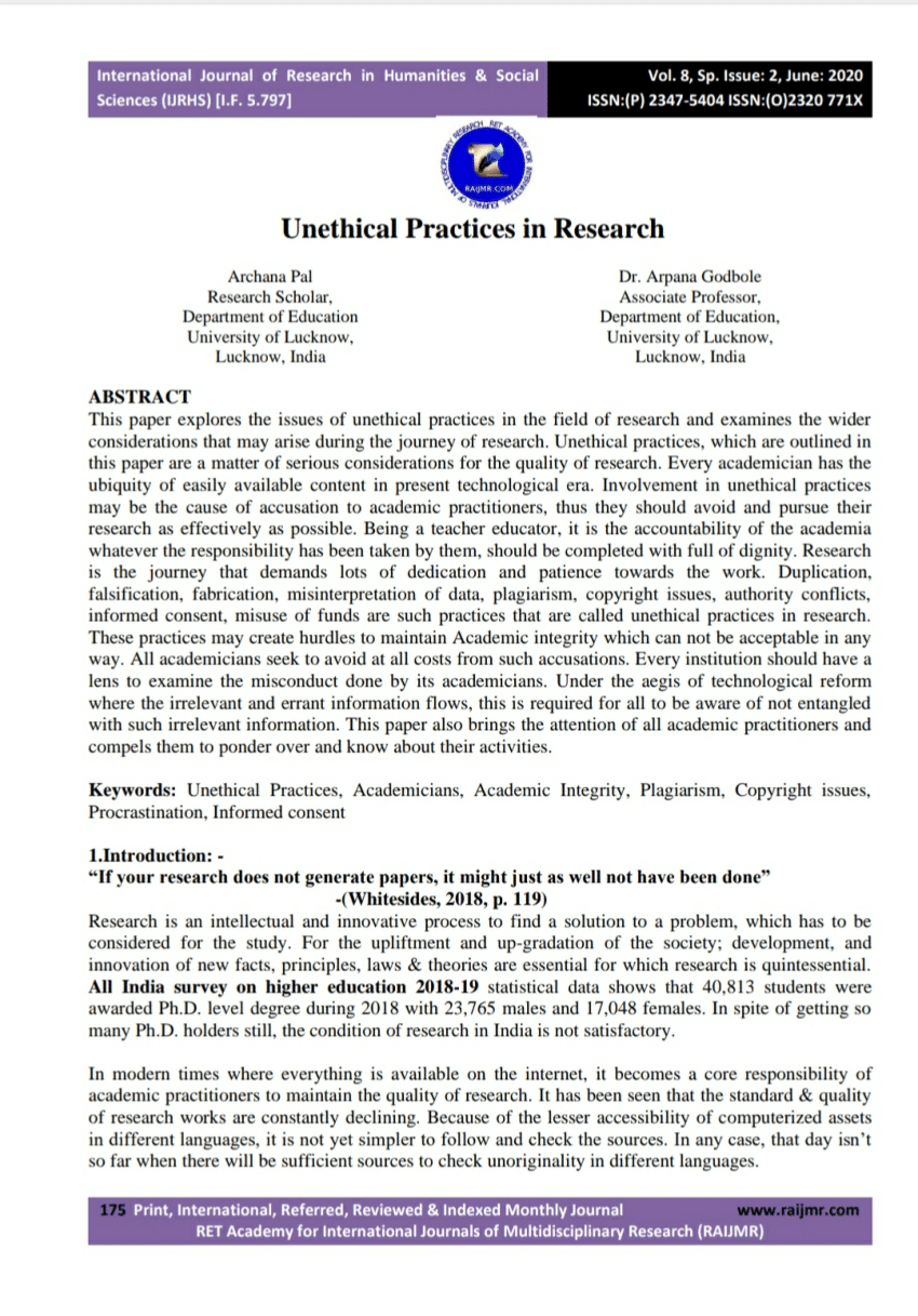 unethical research paper example