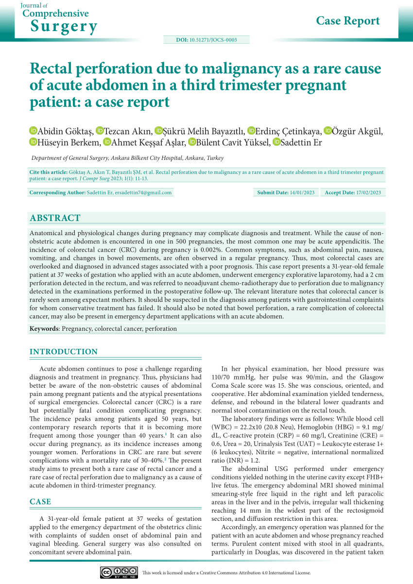 Pdf Rectal Perforation Due To Malignancy As A Rare Cause Of Acute