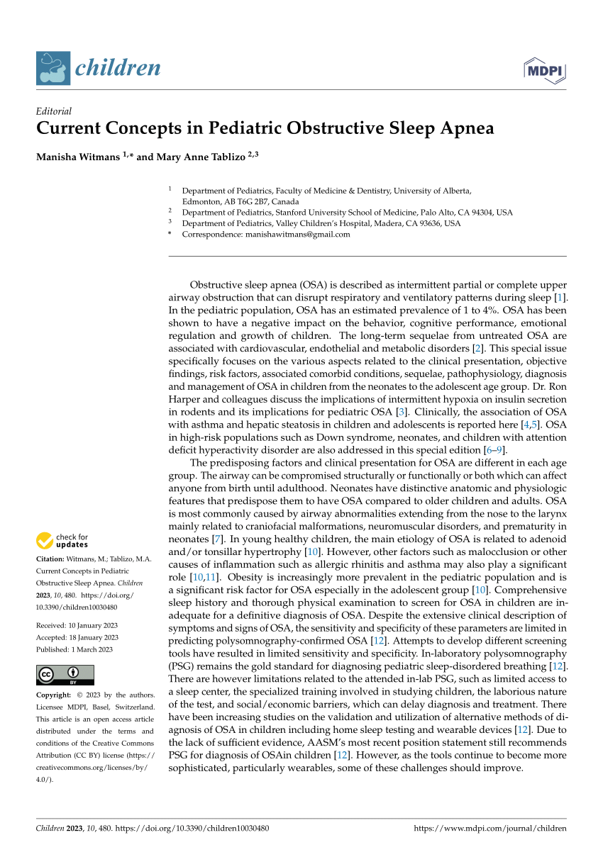 PDF) Current Concepts in Pediatric Obstructive Sleep Apnea