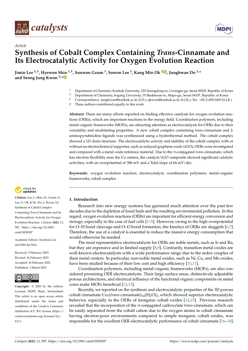 PDF) Synthesis of Cobalt Complex Containing Trans-Cinnamate and