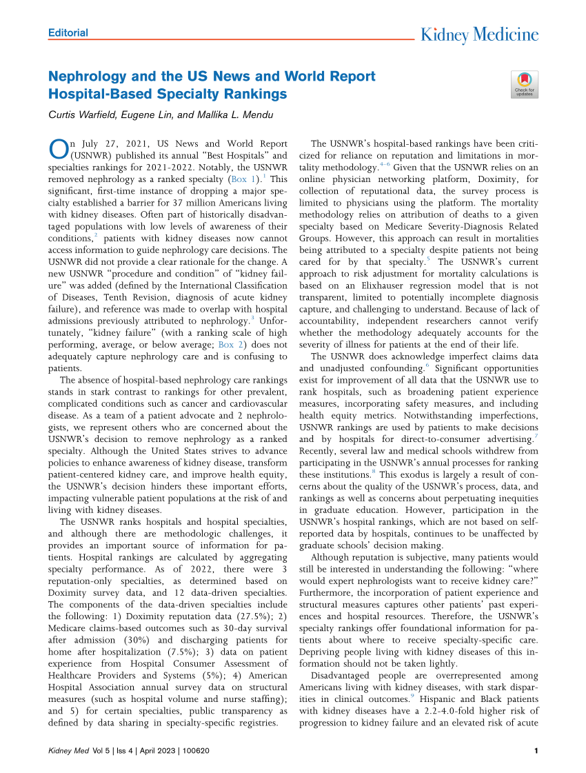 (PDF) Nephrology and the US News and World Report HospitalBased