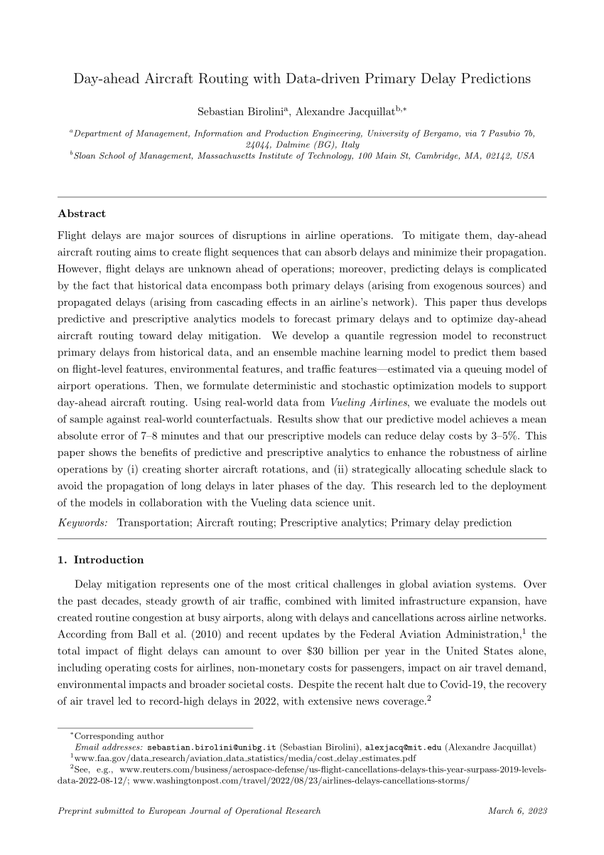 PDF) Flight Delay Prediction for Mitigation of Airport Commercial