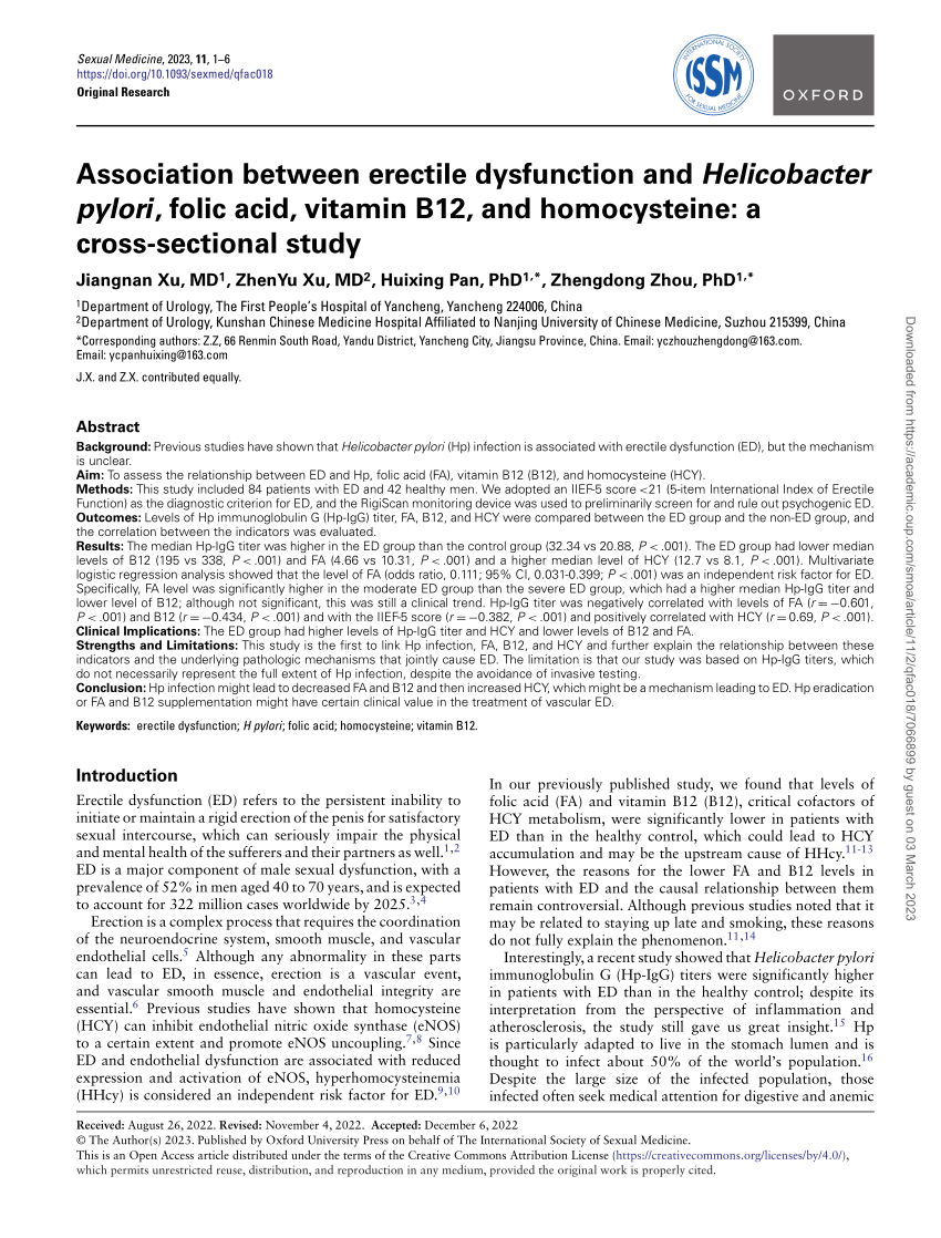 PDF Association between erectile dysfunction and Helicobacter