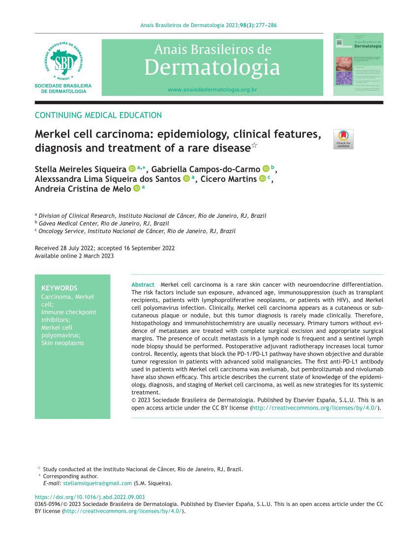 Pdf Merkel Cell Carcinoma Epidemiology Clinical Features Diagnosis And Treatment Of A Rare 8797