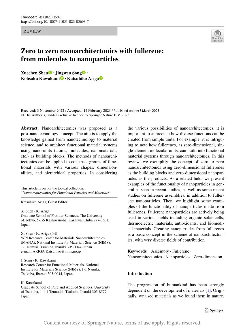 Zero To Zero Nanoarchitectonics With Fullerene From Molecules To Nanoparticles Request Pdf 