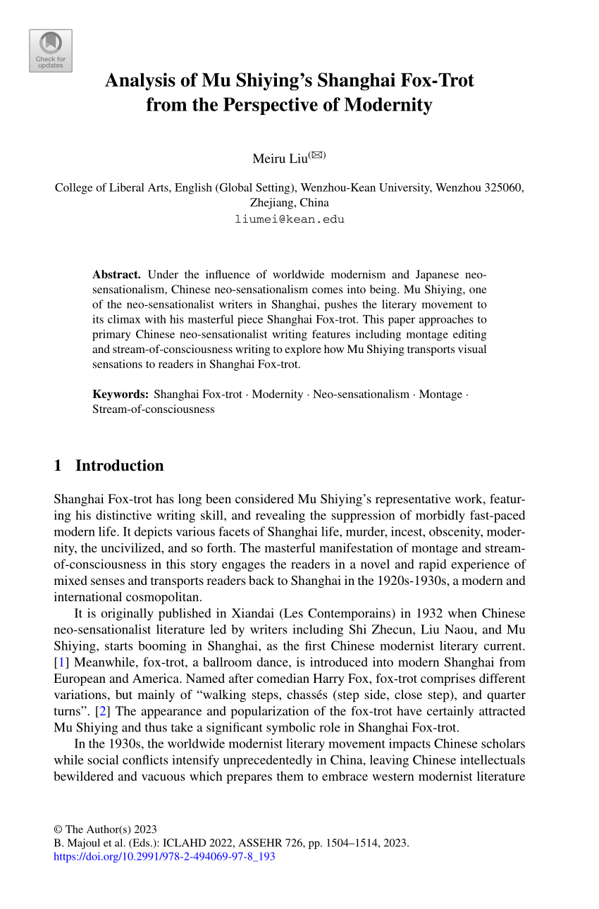 (PDF) Analysis of Mu Shiying’s Shanghai FoxTrot from the Perspective