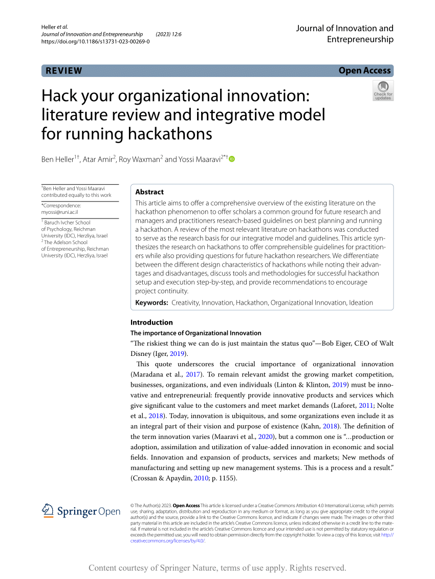 Pdf Hack Your Organizational Innovation Literature Review And Integrative Model For Running 