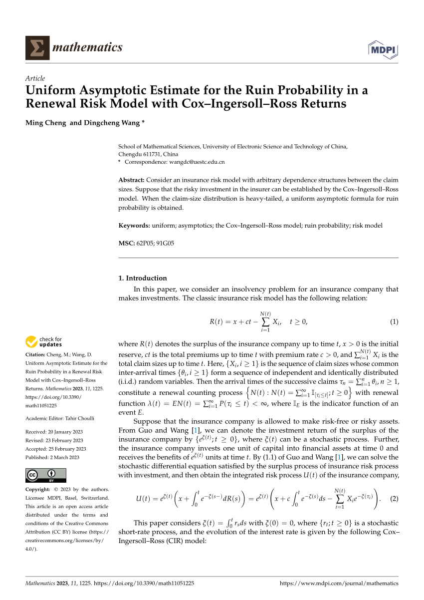 (PDF) Uniform Asymptotic Estimate for the Ruin Probability in a Renewal ...