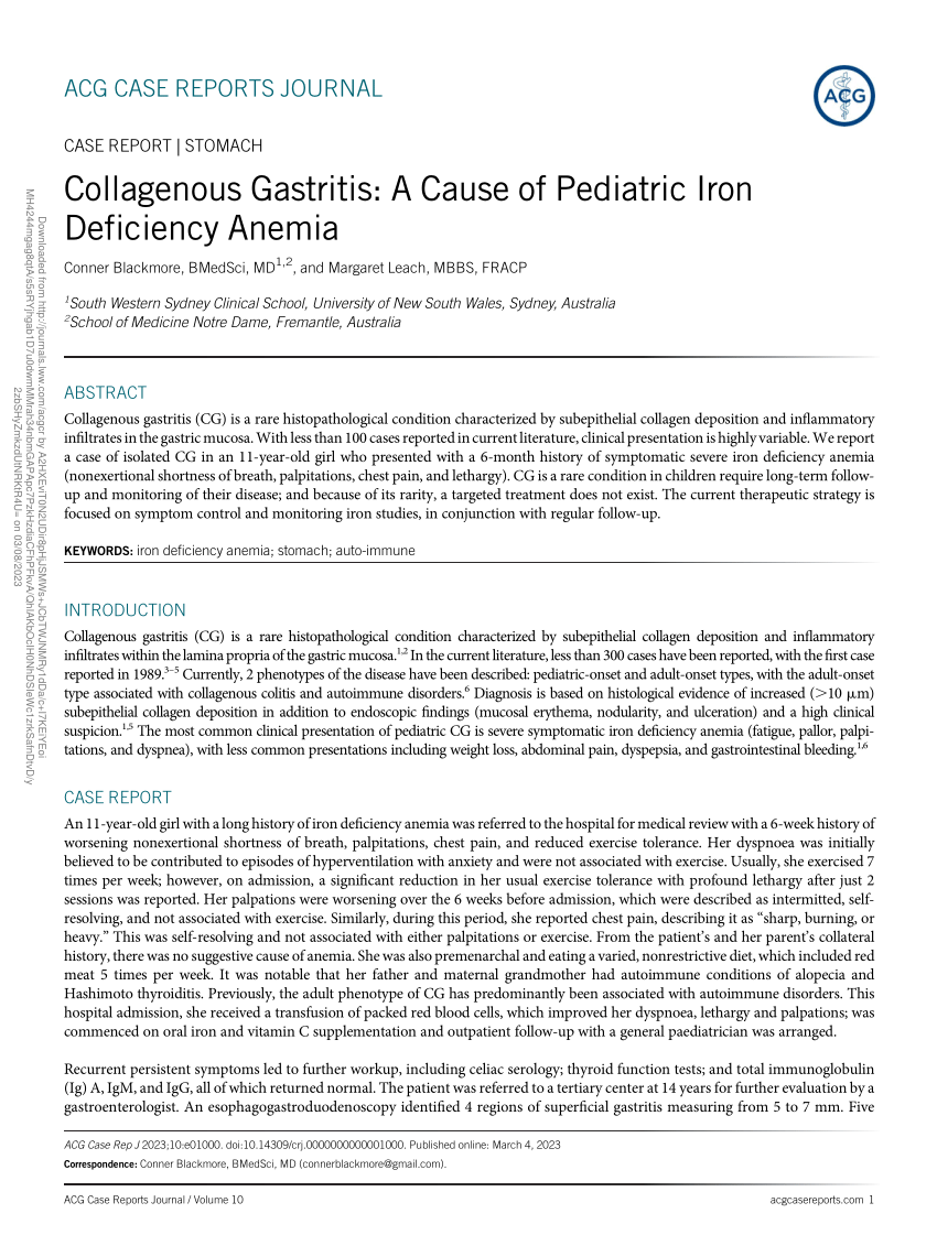 (PDF) Collagenous Gastritis A Cause of Pediatric Iron Deficiency Anemia