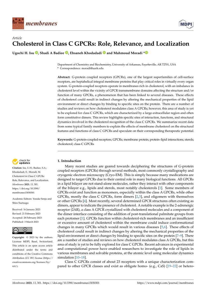 Pdf Cholesterol In Class C Gpcrs Role Relevance And Localization 8696