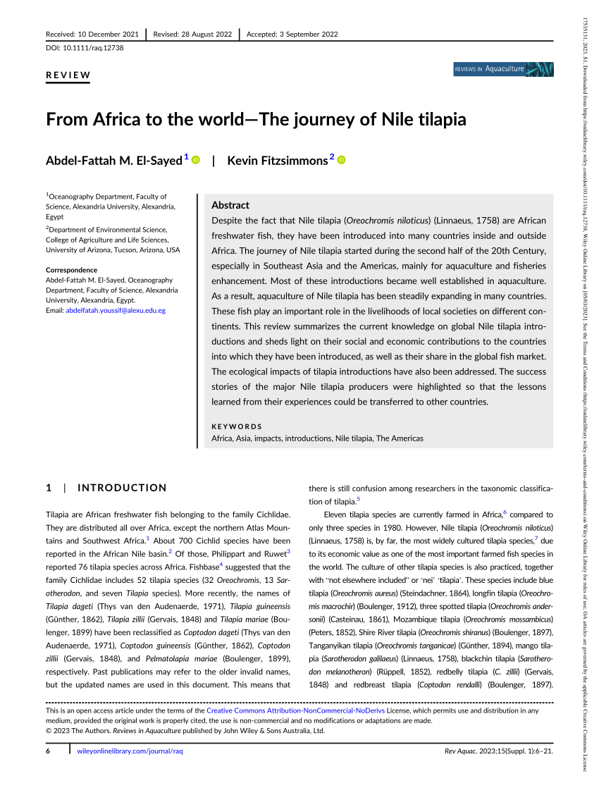 PDF) From Africa to the world—The journey of Nile tilapia
