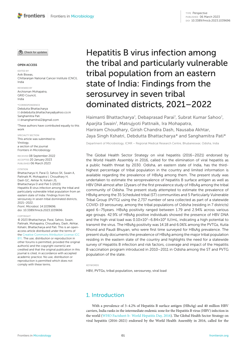 Pdf Hepatitis B Virus Infection Among The Tribal And Particularly Vulnerable Tribal Population 