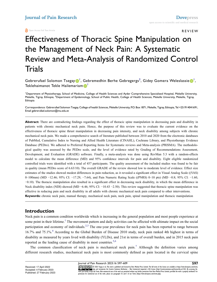 PDF) Effectiveness of Thoracic Spine Manipulation on the