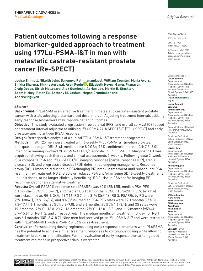 Pdf Patient Outcomes Following A Response Biomarker Guided Approach To Treatment Using Lu