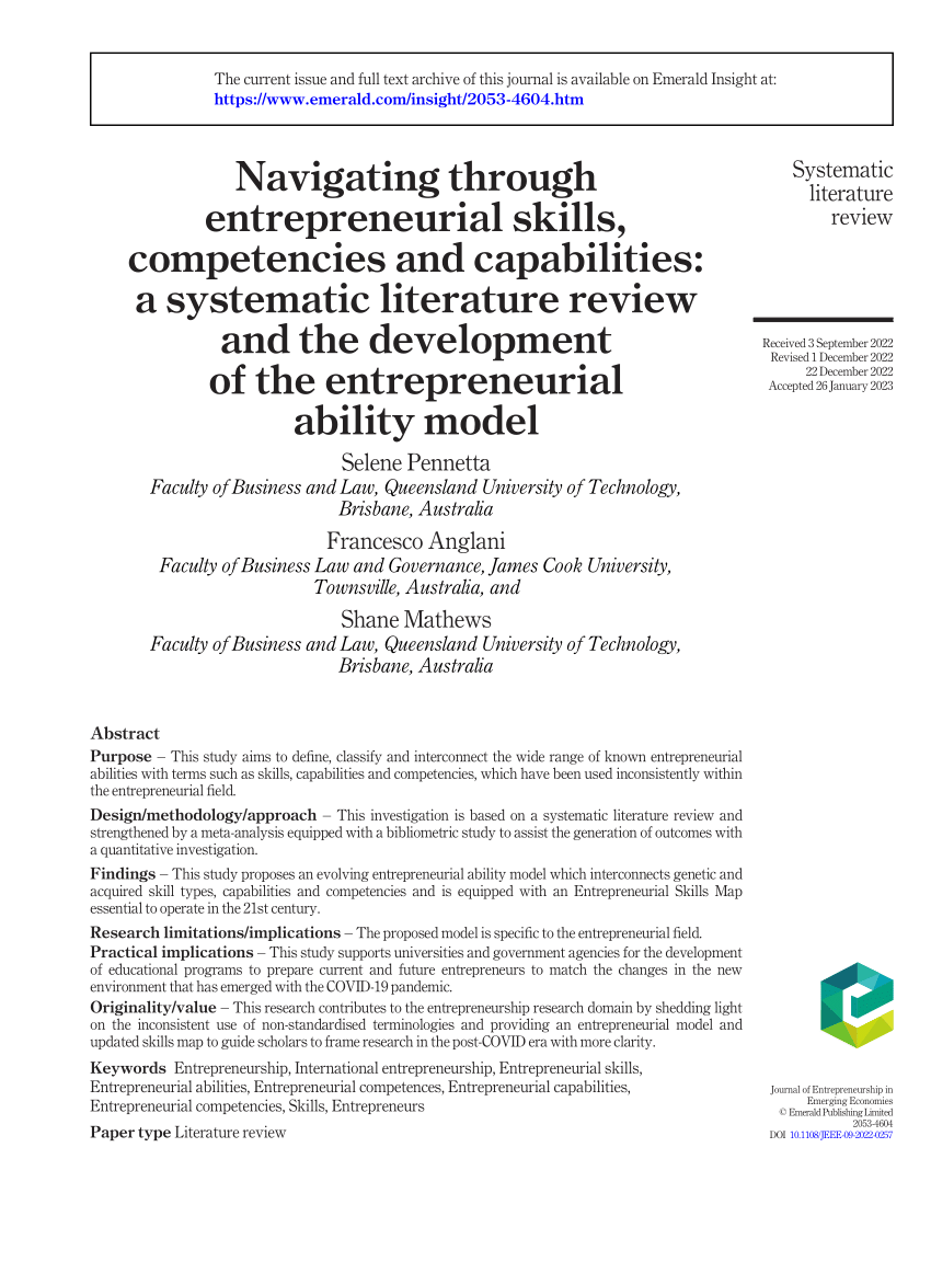 systematic literature review of entrepreneurship