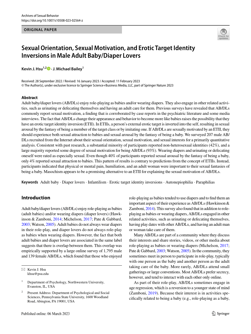 PDF) Sexual Orientation, Sexual Motivation, and Erotic Target Identity  Inversions in Male Adult Baby/Diaper Lovers