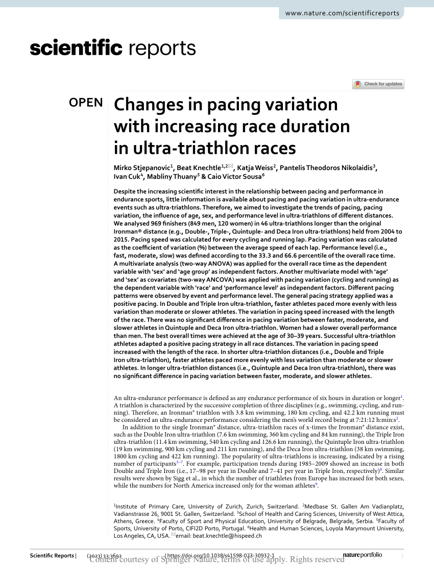 PDF) Changes in pacing variation with increasing race duration in ultra- triathlon races