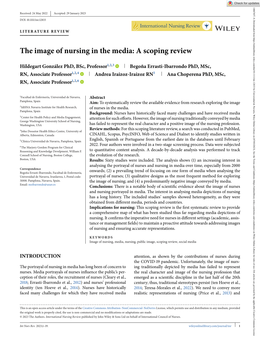 PDF) The image of nursing in the media A scoping review