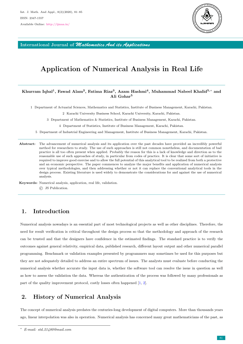  PDF Application Of Numerical Analysis In Real Life 