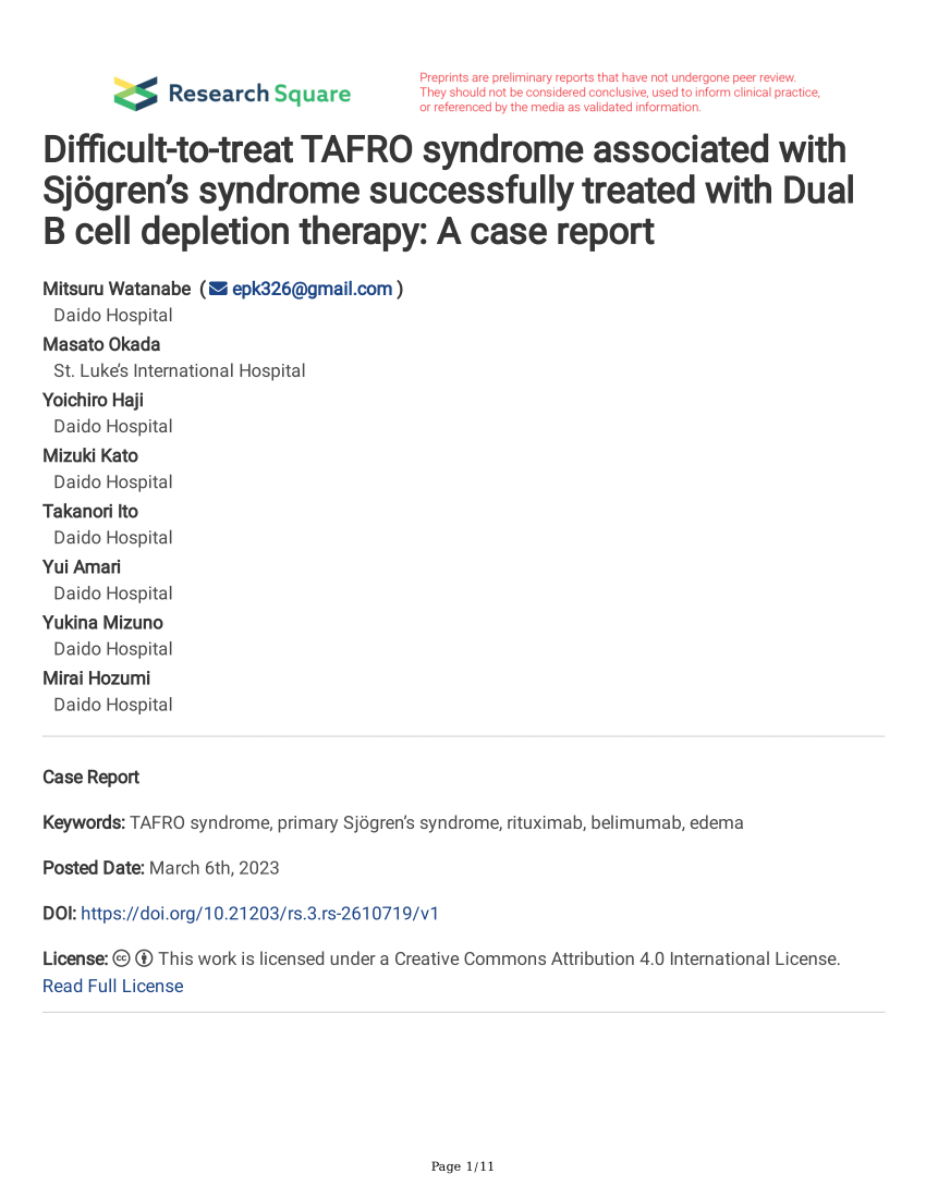 Pdf Difficult To Treat Tafro Syndrome Associated With Sjögrens