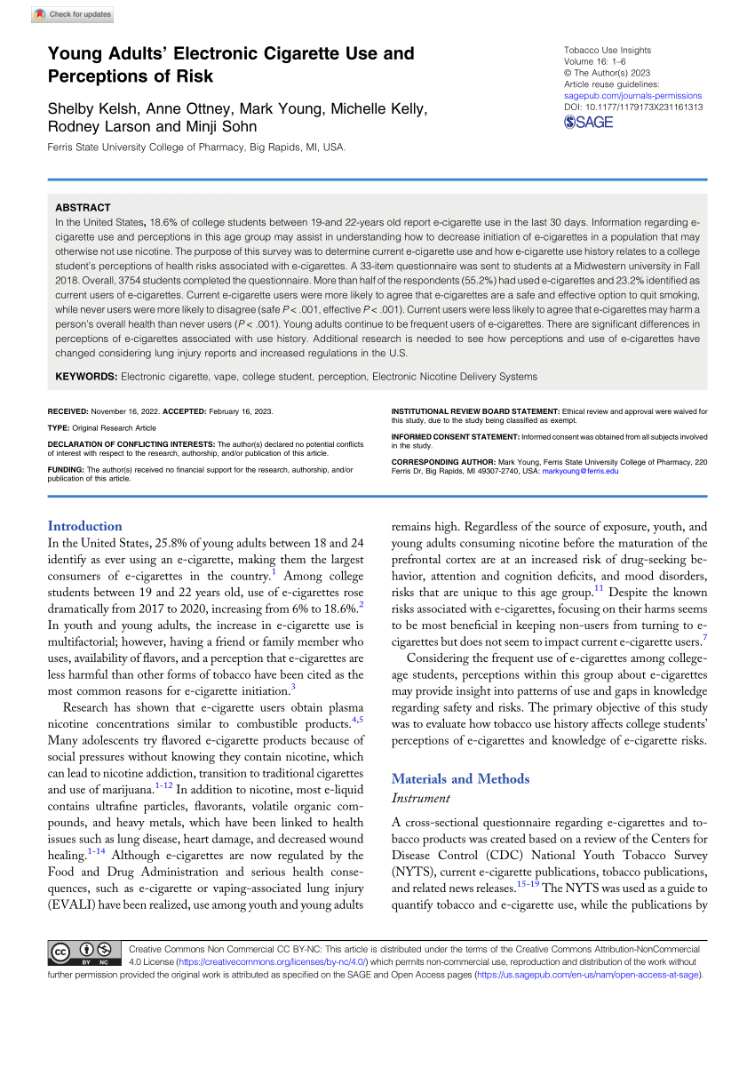 PDF Young Adults Electronic Cigarette Use and Perceptions of Risk