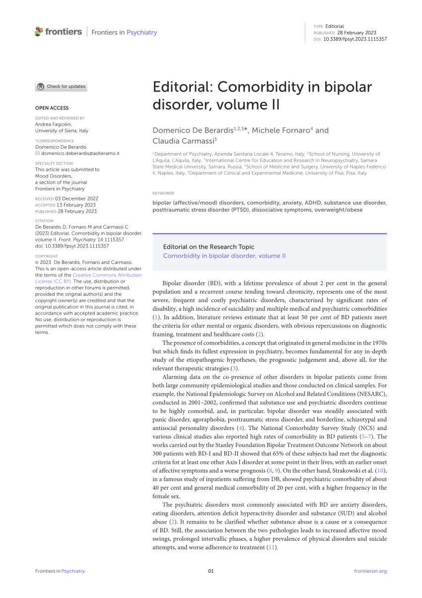 (PDF) Editorial Comorbidity in bipolar disorder, volume II